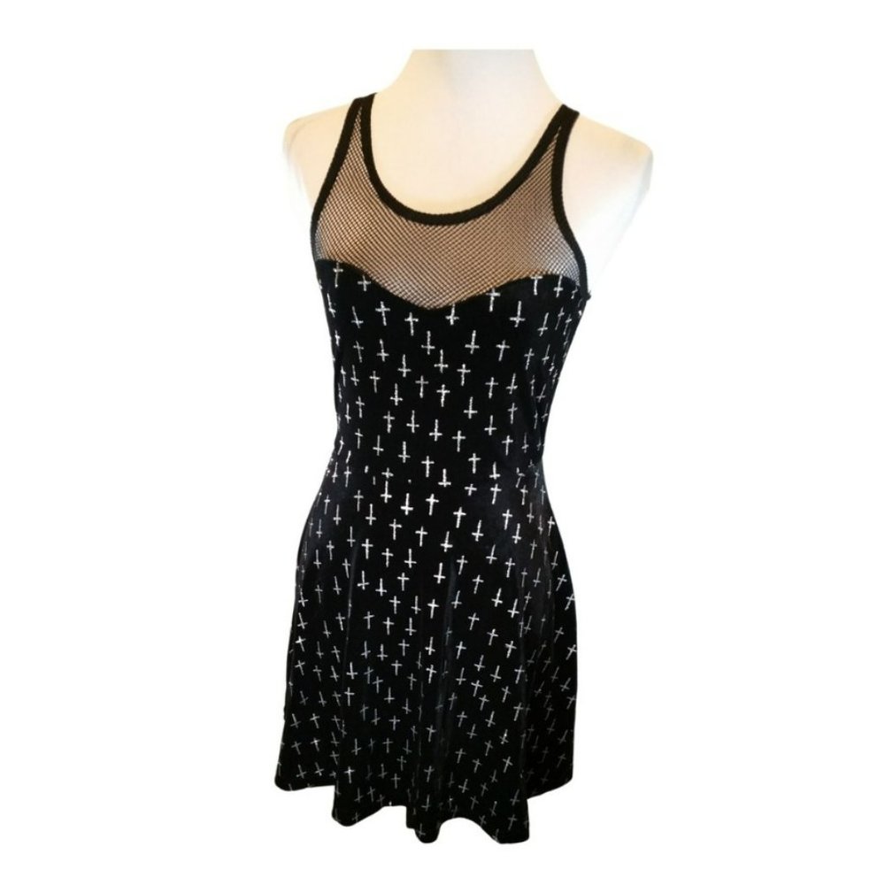 NEW- Swoon Black Velvet Goth Inspired Dress  Size Medium